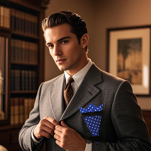 Alt view image 2 of 7 - LHXzizizi Polka Dot Handkerchiefs for Men, Mens Handkerchiefs Pocket Square with Holder for Wedding Party Banquet Formal Prom (Blue)