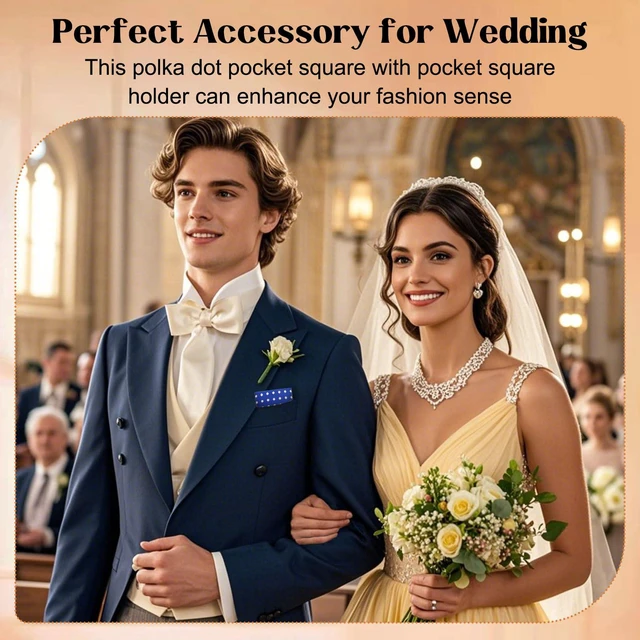 Alt view image 5 of 7 - LHXzizizi Polka Dot Handkerchiefs for Men, Mens Handkerchiefs Pocket Square with Holder for Wedding Party Banquet Formal Prom (Blue)