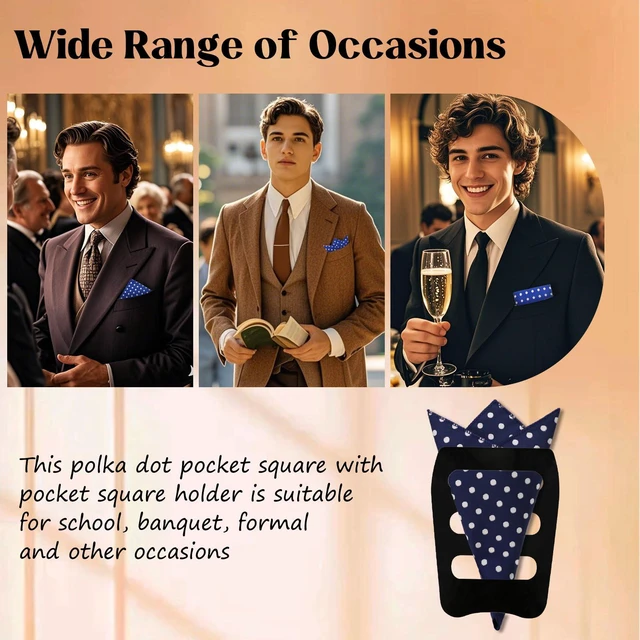 Alt view image 6 of 7 - LHXzizizi Polka Dot Handkerchiefs for Men, Mens Handkerchiefs Pocket Square with Holder for Wedding Party Banquet Formal Prom (Blue)