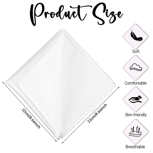 Alt view image 3 of 7 - Satin Pocket Square for Men, White Silk Suit Handkerchief | White Square Handkerchief for Men Wedding Party