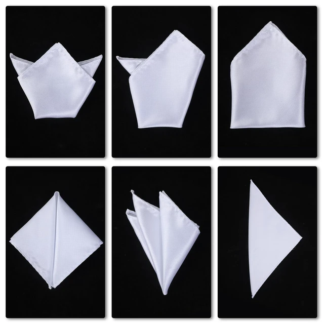 Alt view image 6 of 7 - Satin Pocket Square for Men, White Silk Suit Handkerchief | White Square Handkerchief for Men Wedding Party