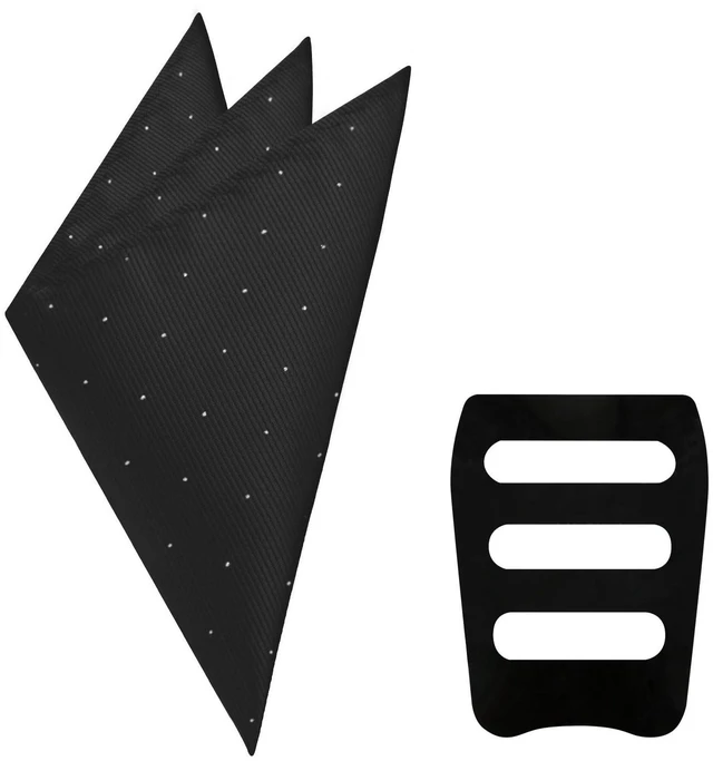 Main image of Mantieqingway Pocket Squares for Men, 8.66 Inches Polka Dots Mens Handkerchiefs with Pocket Square Holder for Suit, Daily (Black)