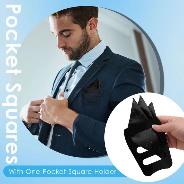 Alt view image 2 of 6 - Mantieqingway Pocket Squares for Men, 8.66 Inches Polka Dots Mens Handkerchiefs with Pocket Square Holder for Suit, Daily (Black)
