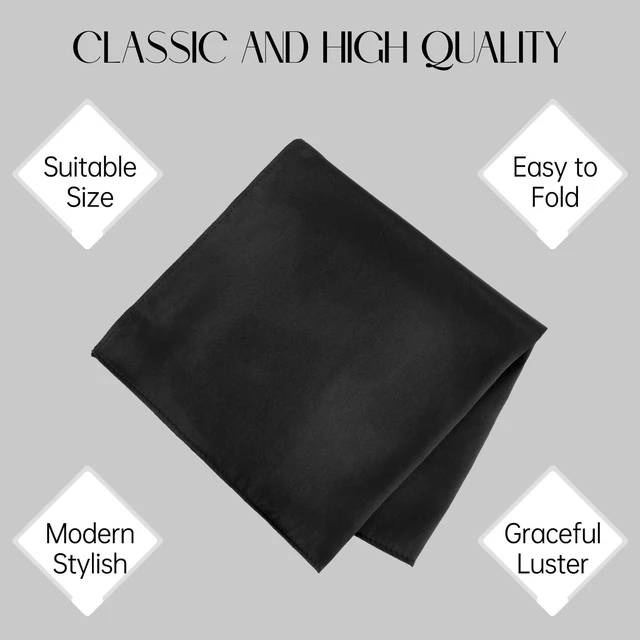 Alt view image 2 of 7 - 2 Pcs Black Pocket Squares for Men Black Handkerchief 8.6x 8.6 Inch Solid Handerchief Satin Pocket Square Handkerchief Suit Pocket Squares for Men Christmas Father'S Day Gifts