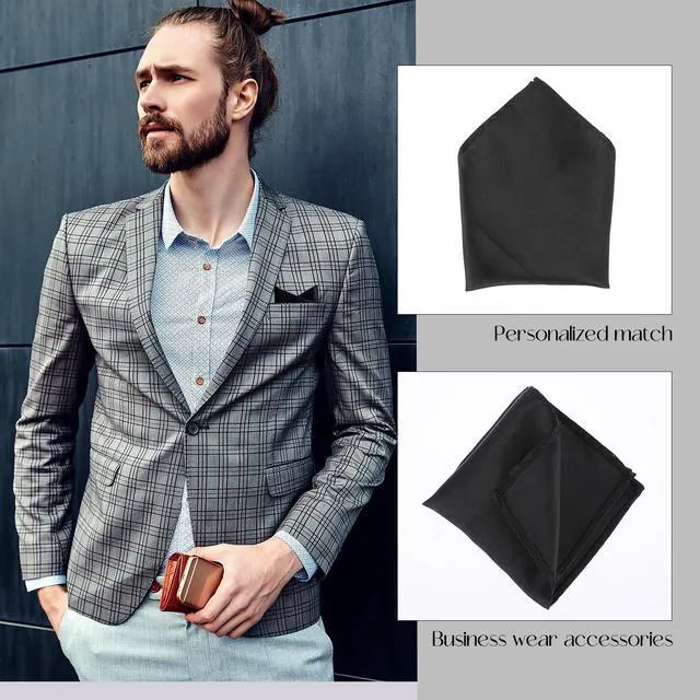Alt view image 5 of 7 - 2 Pcs Black Pocket Squares for Men Black Handkerchief 8.6x 8.6 Inch Solid Handerchief Satin Pocket Square Handkerchief Suit Pocket Squares for Men Christmas Father'S Day Gifts