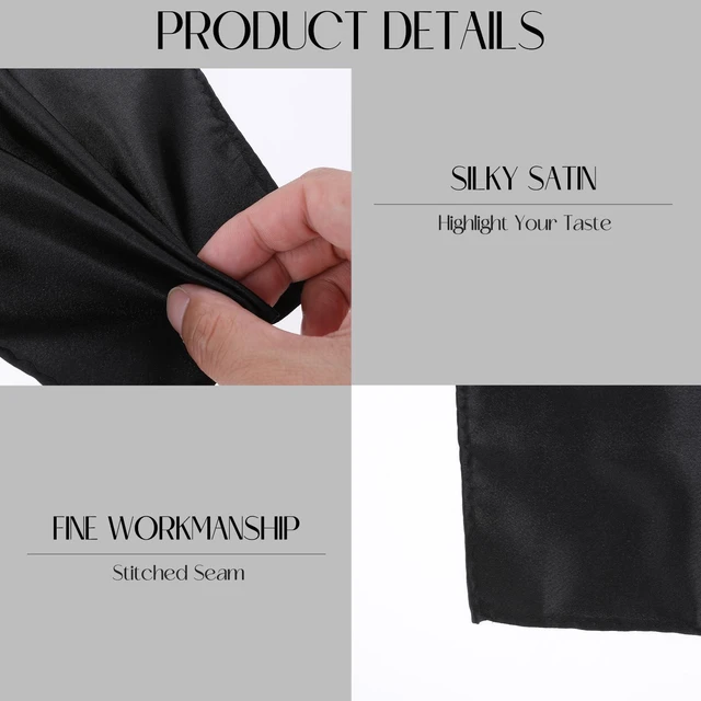 Alt view image 4 of 7 - 2 Pcs Black Pocket Squares for Men Black Handkerchief 8.6x 8.6 Inch Solid Handerchief Satin Pocket Square Handkerchief Suit Pocket Squares for Men Christmas Father'S Day Gifts