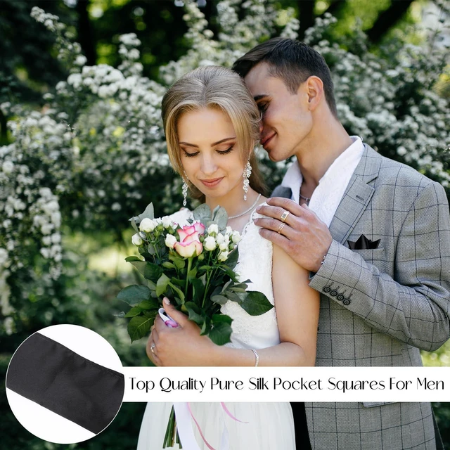 Alt view image 7 of 7 - 2 Pcs Black Pocket Squares for Men Black Handkerchief 8.6x 8.6 Inch Solid Handerchief Satin Pocket Square Handkerchief Suit Pocket Squares for Men Christmas Father'S Day Gifts