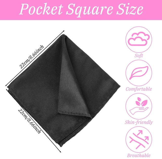 Alt view image 5 of 7 - Men's Pocket Square Satin Pocket Square for Men Solid Color Handkerchief Suit Pocket Squares Classic Pure Silk Hankies(Black)