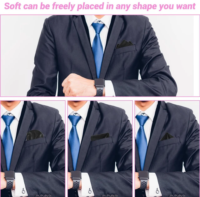 Alt view image 6 of 7 - Men's Pocket Square Satin Pocket Square for Men Solid Color Handkerchief Suit Pocket Squares Classic Pure Silk Hankies(Black)