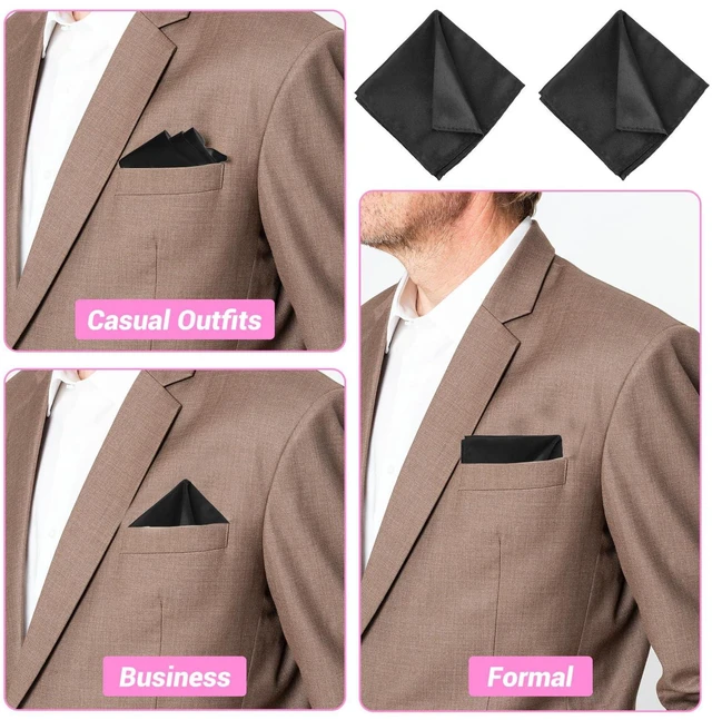 Alt view image 7 of 7 - Men's Pocket Square Satin Pocket Square for Men Solid Color Handkerchief Suit Pocket Squares Classic Pure Silk Hankies(Black)
