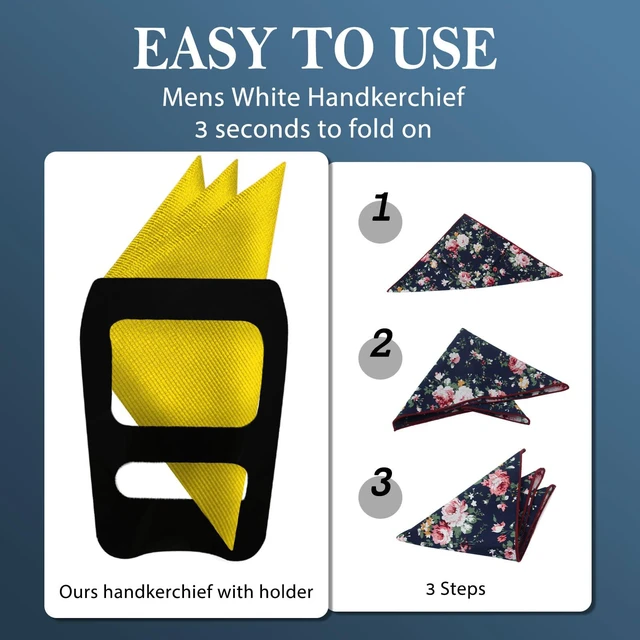 Alt view image 5 of 6 - Mantieqingway Mens Handkerchiefs, Solid Colors Hankies with Pocket Squares Holder for Suit, Daily, Wedding, Party, Banquet (Yellow)