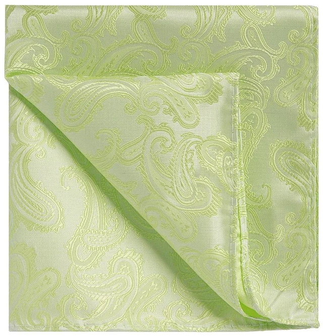 Alt view image 2 of 7 - Mens Light Green Paisley Pocket Square Hanky Handkerchief