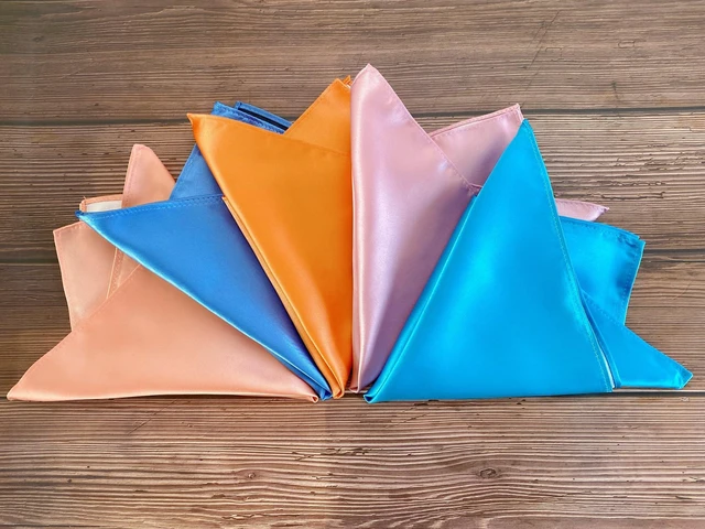 Alt view image 3 of 7 - Turquoise Blue Pocket Square Mens Satin Handkerchief + Gift Box