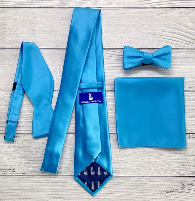 Alt view image 4 of 7 - Turquoise Blue Pocket Square Mens Satin Handkerchief + Gift Box