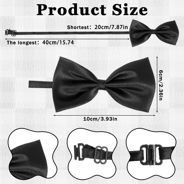 Alt view image 2 of 7 - 8 Pcs Black Bow Tie, Pre-tied Adjustable 8-15 Inch Formal Bowtie Set for Men & Boys, Wedding, Prom, Tuxedo (Polyester, Elegant Black)