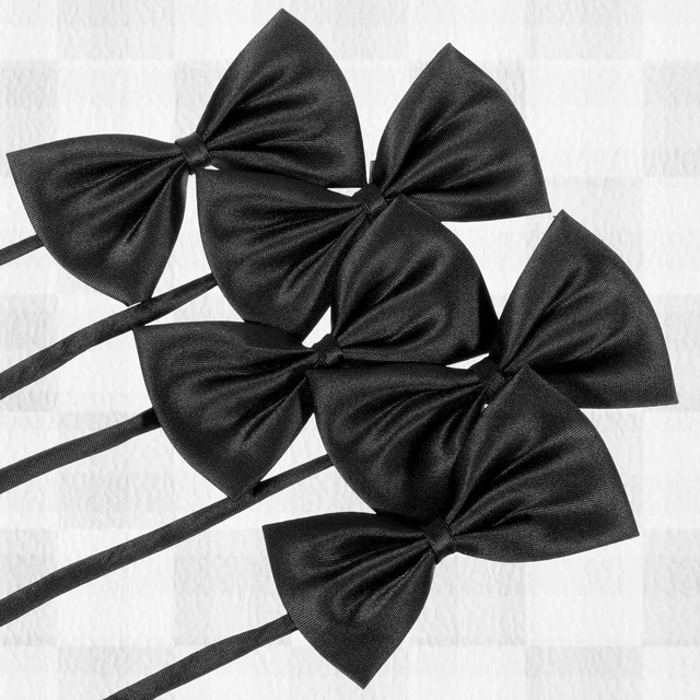 Alt view image 5 of 7 - 8 Pcs Black Bow Tie, Pre-tied Adjustable 8-15 Inch Formal Bowtie Set for Men & Boys, Wedding, Prom, Tuxedo (Polyester, Elegant Black)