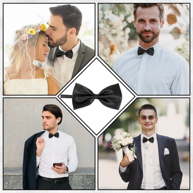 Alt view image 7 of 7 - 8 Pcs Black Bow Tie, Pre-tied Adjustable 8-15 Inch Formal Bowtie Set for Men & Boys, Wedding, Prom, Tuxedo (Polyester, Elegant Black)
