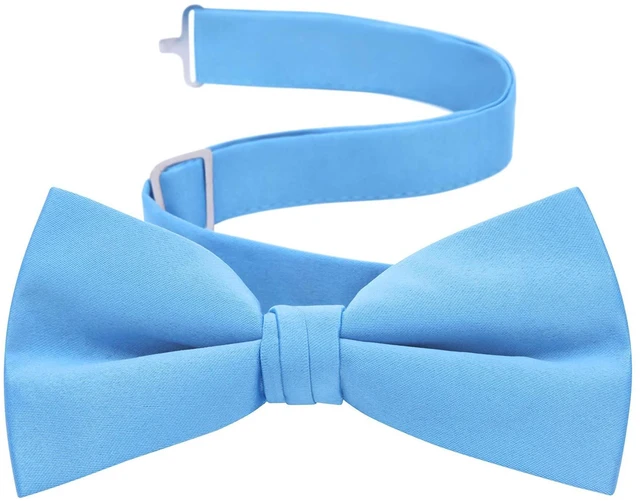 Main image of Men's Satin Pre-Tied Formal Bow Tie for Classic Tuxedo - Light Blue | 2.50" x 4.50" bow size. Fits necks up to 21 inches. For weddings and formal occasions.