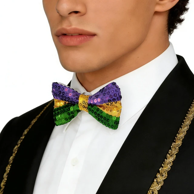 Main image of Mawjom Sequin Mardi Gras style Bow Tie for Men Women Carnival Celebration Neck Bowtie Accessories