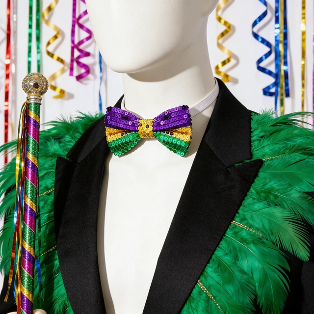 Alt view image 3 of 5 - Mawjom Sequin Mardi Gras style Bow Tie for Men Women Carnival Celebration Neck Bowtie Accessories