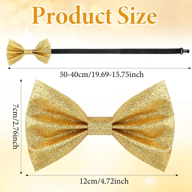 Alt view image 2 of 7 - Gold Bow Tie, Sequin Bow Tie, Adjustable Length Fancy Pre-Tied Glitter Shiny Sequin Bow for Men Banquet Carnival Party Christmas Fancy Dress Wedding (4.72 × 2.76 Inches)