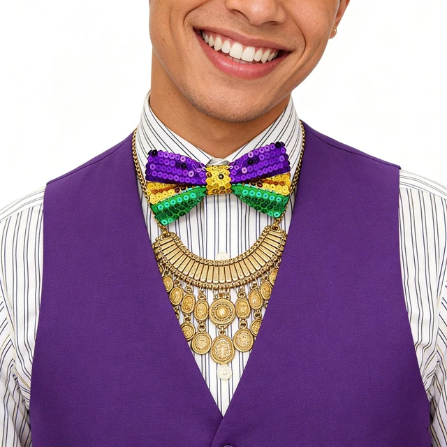 Alt view image 4 of 5 - Mawjom Sequin Mardi Gras style Bow Tie for Men Women Carnival Celebration Neck Bowtie Accessories