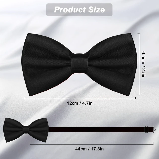 Alt view image 3 of 6 - Men's Bow Ties Solid Color Pre-Tied Bow Tie Satin Formal Tuxedo Bowtie Adjustable Neck Bowtie for Men Wedding Party (Black)