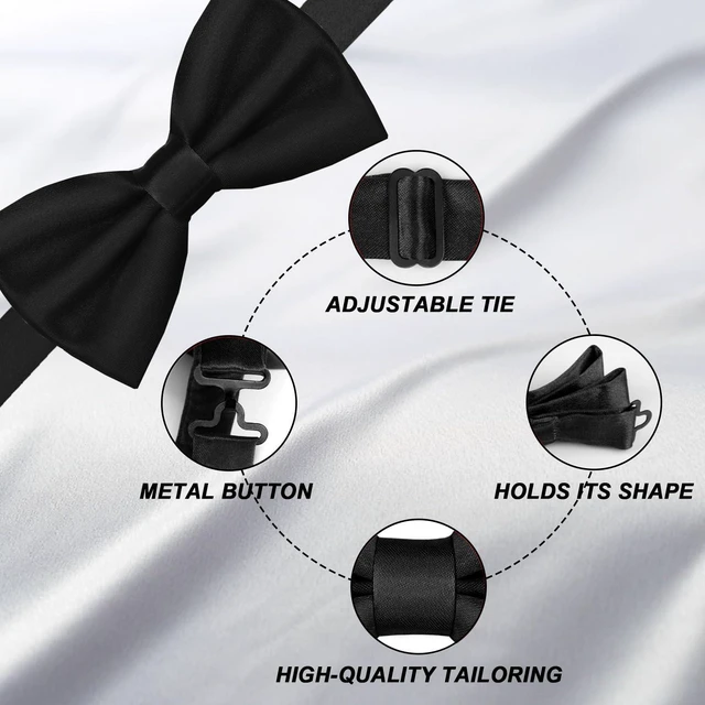 Alt view image 4 of 6 - Men's Bow Ties Solid Color Pre-Tied Bow Tie Satin Formal Tuxedo Bowtie Adjustable Neck Bowtie for Men Wedding Party (Black)