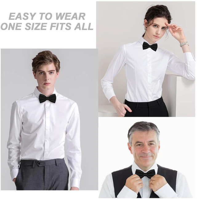 Alt view image 5 of 6 - Men's Bow Ties Solid Color Pre-Tied Bow Tie Satin Formal Tuxedo Bowtie Adjustable Neck Bowtie for Men Wedding Party (Black)