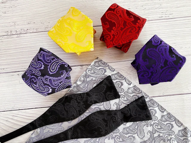 Alt view image 3 of 5 - Mens Self Tied Bow Tie Paisley Purple Black Holiday Bowties