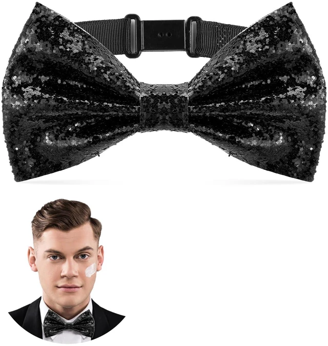 Main image of Black Sequin Bow Tie, Bow Ties for Men Bowtie Pre-Tied Adjustable | Length Glitter Black Tie Shiny for Party Banquet Wedding Banquet Carnival Dress