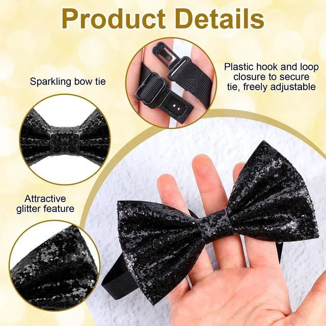 Alt view image 3 of 7 - Black Sequin Bow Tie, Bow Ties for Men Bowtie Pre-Tied Adjustable | Length Glitter Black Tie Shiny for Party Banquet Wedding Banquet Carnival Dress