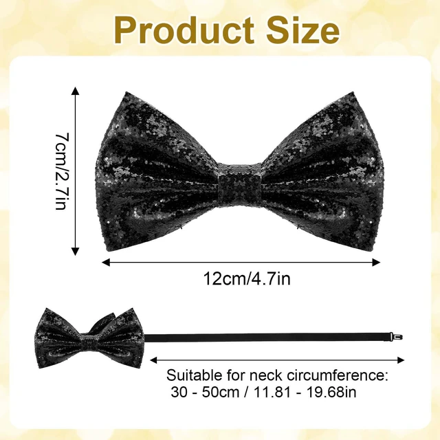 Alt view image 5 of 7 - Black Sequin Bow Tie, Bow Ties for Men Bowtie Pre-Tied Adjustable | Length Glitter Black Tie Shiny for Party Banquet Wedding Banquet Carnival Dress