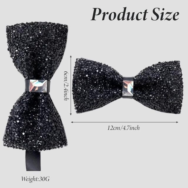 Alt view image 2 of 7 - Black Rhinestone Bow Tie for Men | Pre-Tied, adjustable, lightweight. Crystal bowties, sequin neck ties for wedding prom banquet costume