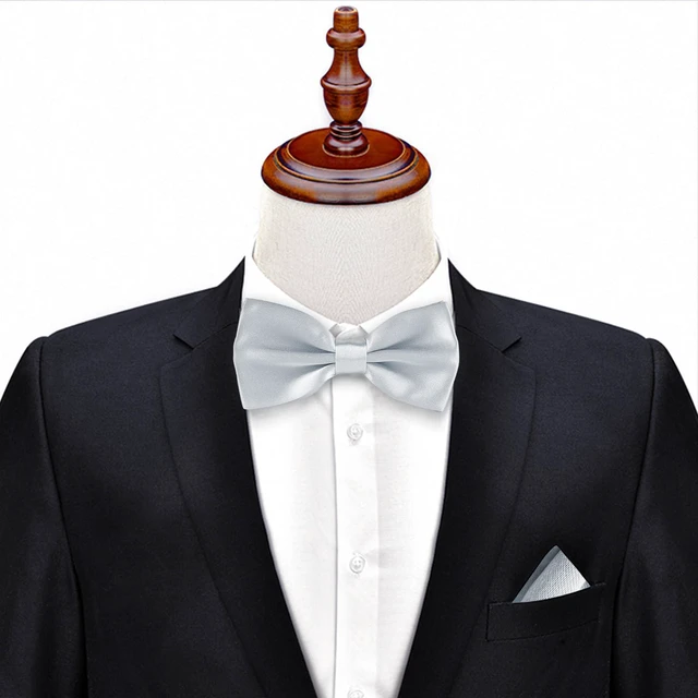 Alt view image 6 of 6 - Adjustable Men Bowtie, Pre-tied Bow Tie for Parties (Silver) | Easy to Wear, Classic Clip-on Bow Tie, Holds Shape, for Tuxedo, Shirt, Suit, Formal Attire, Wedding, Prom