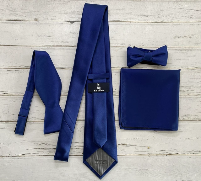 Alt view image 2 of 5 - Mens Pre-Tied Bow Tie Yale Blue Classic Solid Satin Tuxedo Bowties
