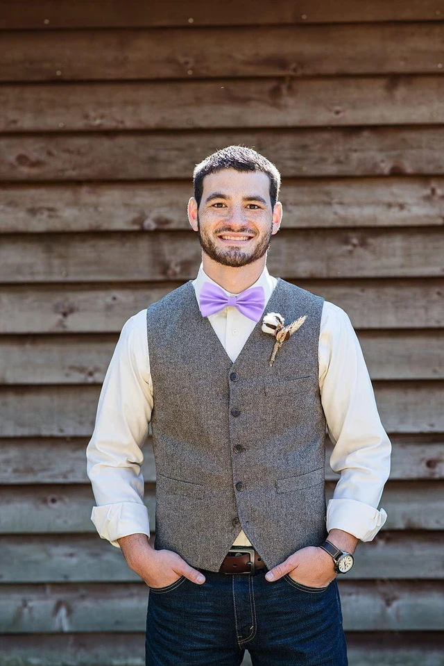 Alt view image 5 of 6 - Alizeal Mens Solid Mini Squares Formal Banded Bow Ties (Lilac)
