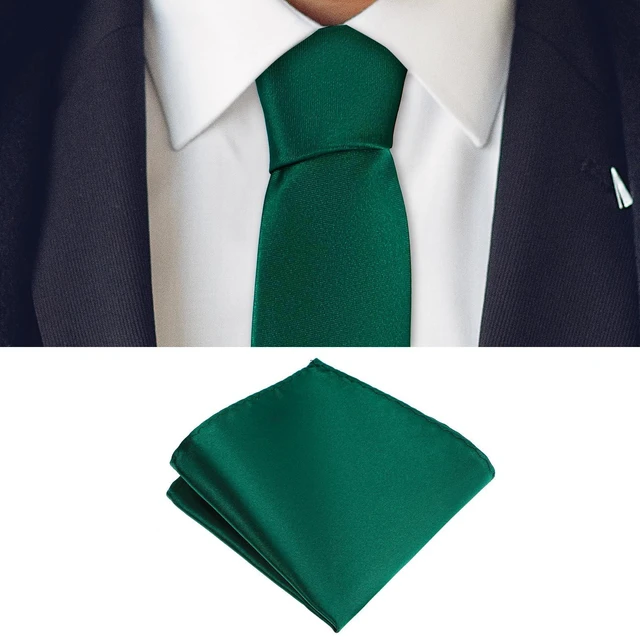Alt view image 4 of 7 - Solid Satin Woven dyed Color Formal Necktie and Pocket Square Sets | Mens Solid Color Tie, and Handkerchief, for Men, Wedding Party, Formal Business