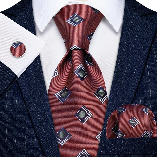 Alt view image 3 of 7 - YourTies Rust Red Mens Tie Set Polka Dot Silk Necktie Pocket Square Cufflinks Woven Jacquard Formal Classic Wedding Party