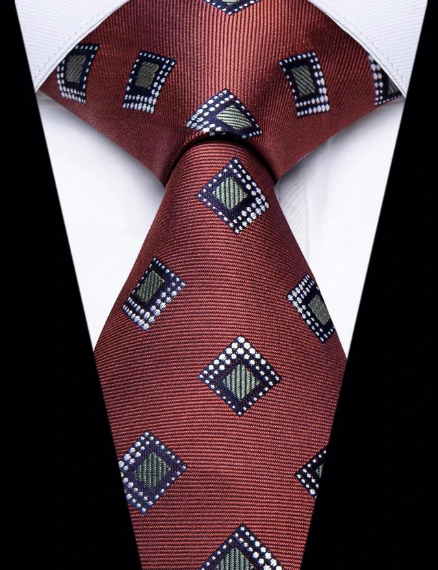 Alt view image 4 of 7 - YourTies Rust Red Mens Tie Set Polka Dot Silk Necktie Pocket Square Cufflinks Woven Jacquard Formal Classic Wedding Party