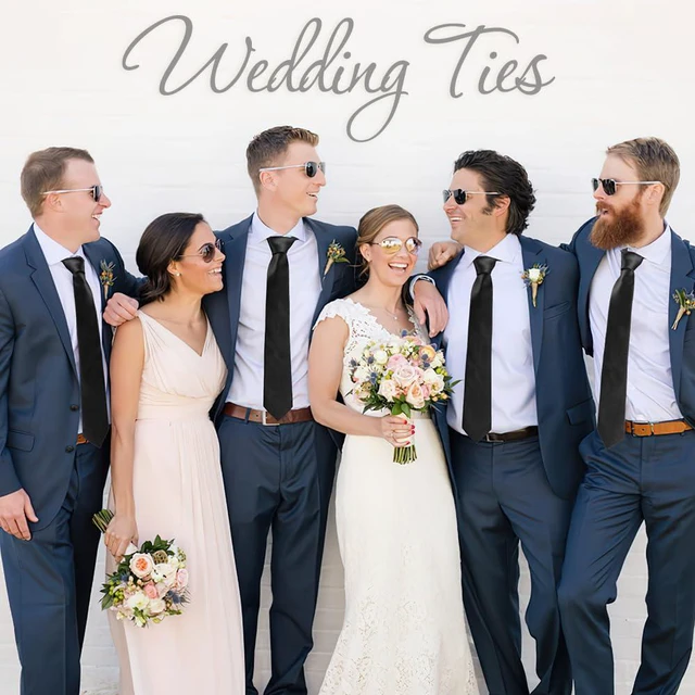 Alt view image 5 of 7 - Black Tie, Mens Ties, Black Ties for Men, Satin Men's Neckties, Neck Ties Mens, Black Mens Tie Wedding Guest Dress