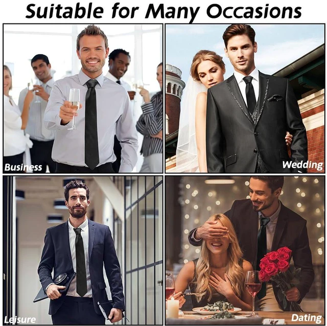 Alt view image 6 of 7 - Black Tie, Mens Ties, Black Ties for Men, Satin Men's Neckties, Neck Ties Mens, Black Mens Tie Wedding Guest Dress