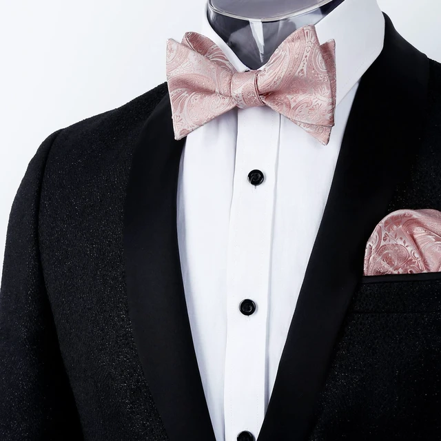 Alt view image 2 of 5 - Alizeal Mens 2pcs Paisley Self-tied Bow Tie Set, Blush Pink | Pocket Square Perfect for Weddings Proms Business