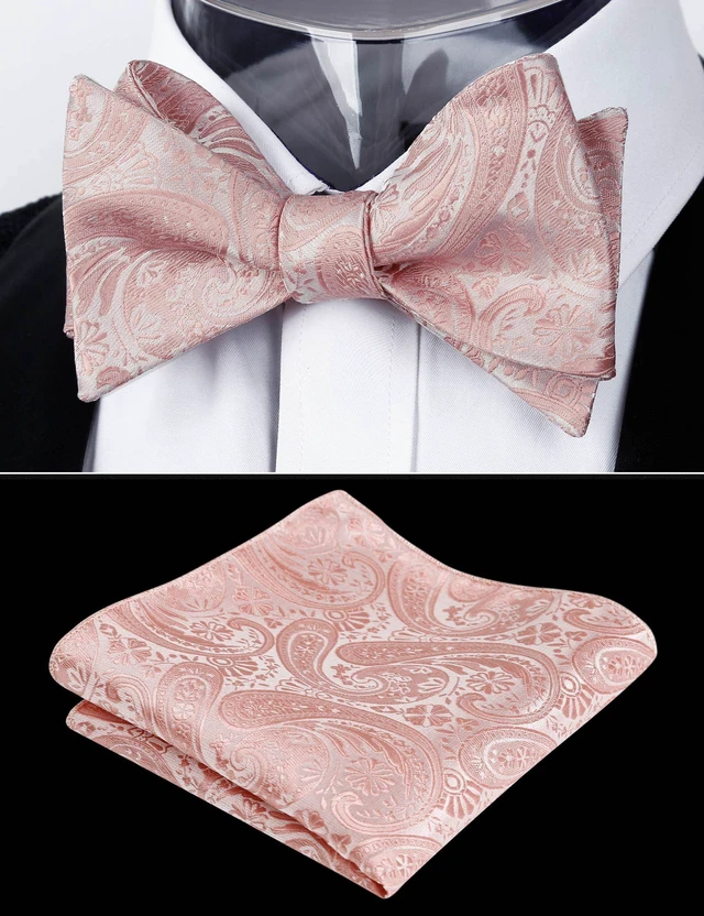 Alt view image 4 of 5 - Alizeal Mens 2pcs Paisley Self-tied Bow Tie Set, Blush Pink | Pocket Square Perfect for Weddings Proms Business