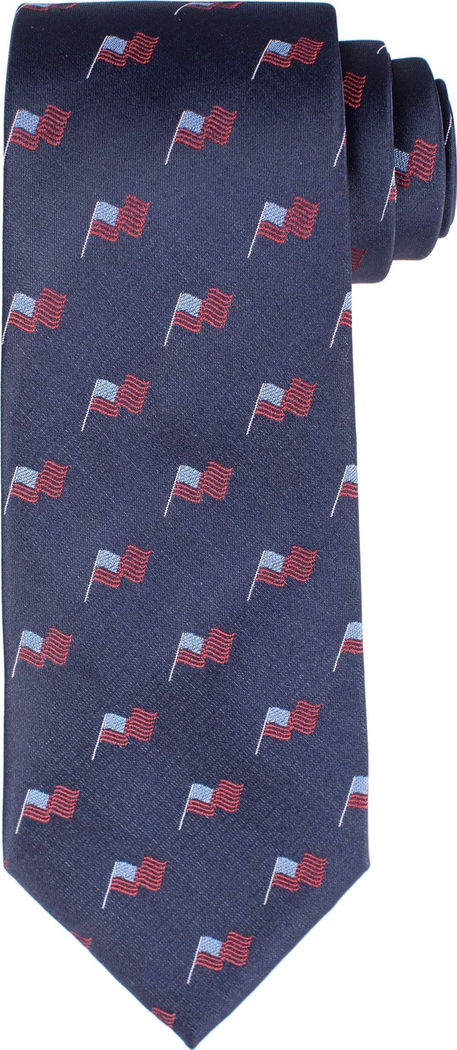 Alt view image 2 of 7 - Mens 63'' Silk Tie Long Navy US Flag Patriotic Necktie + Pocket Square