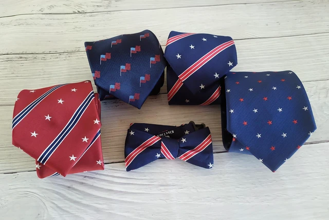 Alt view image 5 of 7 - Mens 63'' Silk Tie Long Navy US Flag Patriotic Necktie + Pocket Square