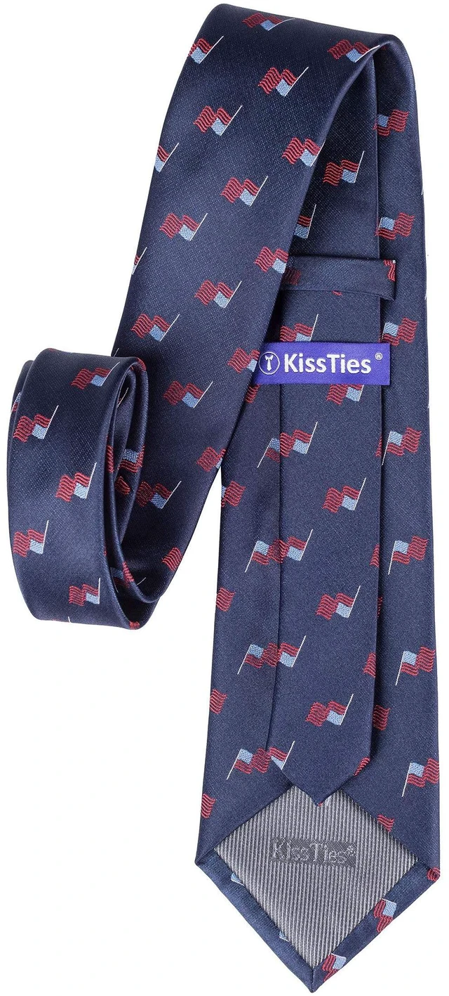 Alt view image 3 of 7 - Mens 63'' Silk Tie Long Navy US Flag Patriotic Necktie + Pocket Square