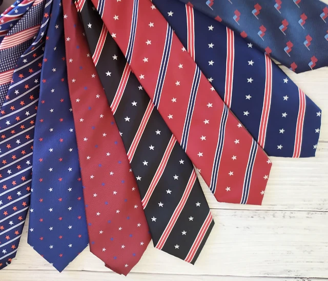 Alt view image 6 of 7 - Mens 63'' Silk Tie Long Navy US Flag Patriotic Necktie + Pocket Square