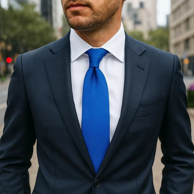 Alt view image 2 of 6 - Mens 58'' Regular Royal Blue Solid Tie Formal Cravat Necktie + Gift Box
