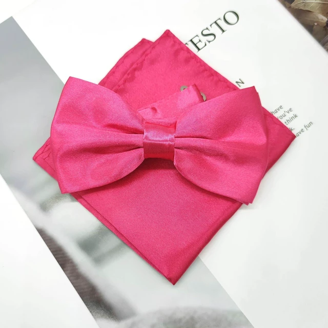 Alt view image 2 of 7 - Rose Bow Tie and Handkerchief Set, Adjustable Bowtie for Men | Double Fold Pre-tied Bowtie and Pocket Square, Classic Mens Tuxedo Bow Tie for Wedding, Dinner, Prom, Party, Business